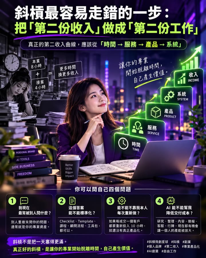 斜槓最容易走錯的一步：把「第二份收入」做成「第二份工作」